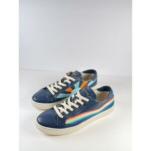 Soludos Womens Shoes Blue Leather Rainbow Wave Sneakers Low Top Casual US 10